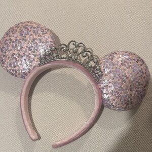 Sparkly Pink Mouse Ears Headband with Silver Tiara